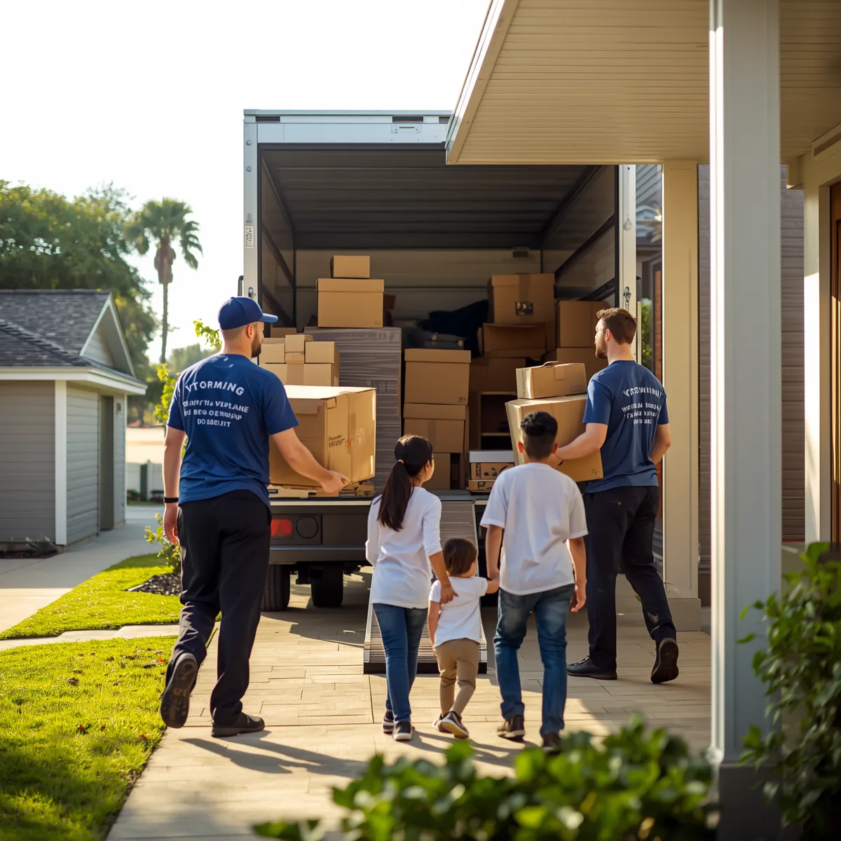 Professional home relocation movers unloading boxes at a family house in Oman - residential moving service